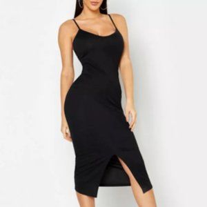Boohoo Bodycon Midi Dress w/ Split - Size 4